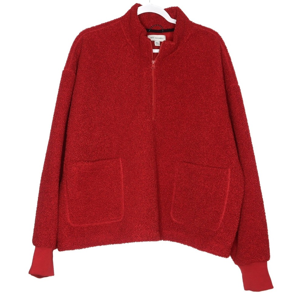 Free Assembly Mens Red Sherpa Fleece Full Zip Jacket Mock Neck XXXL WKN00043